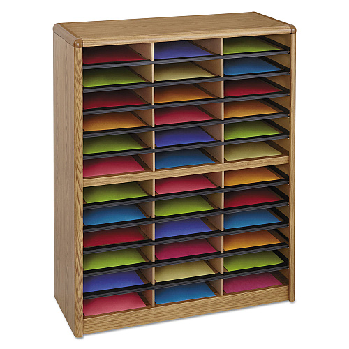 Safco Steel/Fiberboard Literature Sorter, 36 Compartments, 32.25 x 13.5 x 38, Oak (7121MO)