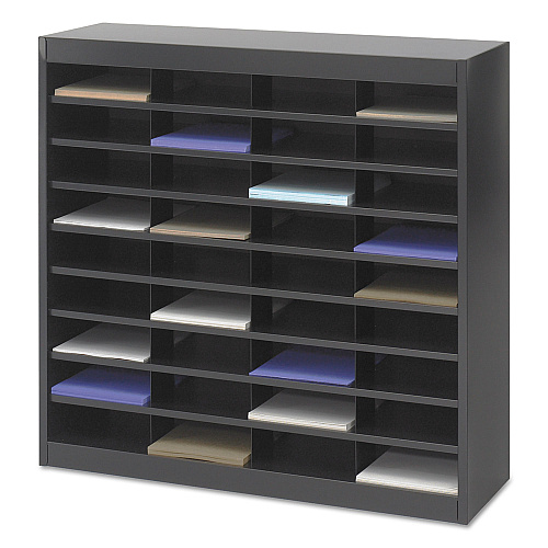 Safco Steel/Fiberboard E-Z Stor Sorter, 36 Compartments, 37.5 x 12.75 x 36.5, Black (9221BLR)