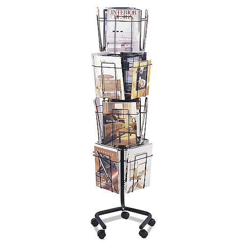 Safco Wire Rotary Display Racks, 16 Compartments, 15w x 15d x 60h, Charcoal (4139CH)