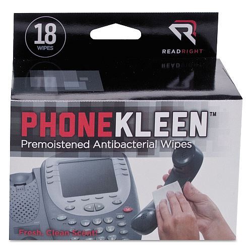 Read Right PhoneKleen Wet Wipes, Cloth, 5 x 5, 18/Box (RR1203)