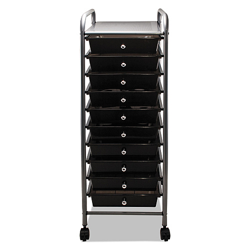 Advantus Portable Drawer Organizer, Metal, 1 Shelf, 10 Drawers, 13" x 15.38" x 37.75", Matte Gray/Smoke (34007)
