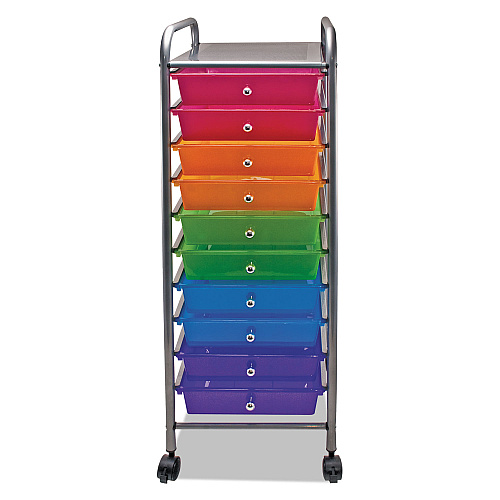Advantus Portable Drawer Organizer, Metal, 1 Shelf, 10 Drawers, 13" x 15.38" x 37.75", Matte Gray/Assorted (34004)