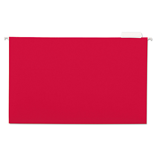 Universal Deluxe Bright Color Hanging File Folders, Legal Size, 1/5-Cut Tabs, Red, 25/Box (UNV14218)