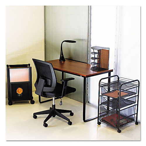 Safco Steel Desk, 47.25" x 24" x 28.75", Cherry/Black Rectangle Top - U-shaped Base - 2 Legs - 150 lb Capacity - 47.25" Table Top Width x 24" Table Top Depth x 0.75" Table Top Thickness - Laptop - Assembly Required - Cherry, Black - Wood, Steel (1943CYBL)