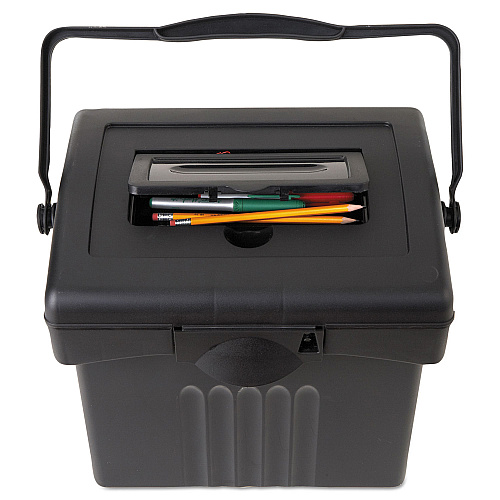 Storex File Box with Organizer, Letter Files, 14" x 11.25" x 14.5", Black (61502U01C)