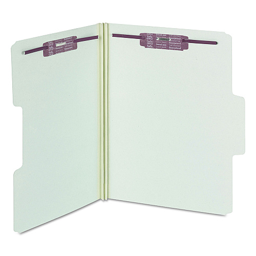 Smead SuperTab Pressboard Fastener Folders with Two SafeSHIELD Fasteners, 2" Expansion, Letter Size, Gray-Green, 25/Box (14981)