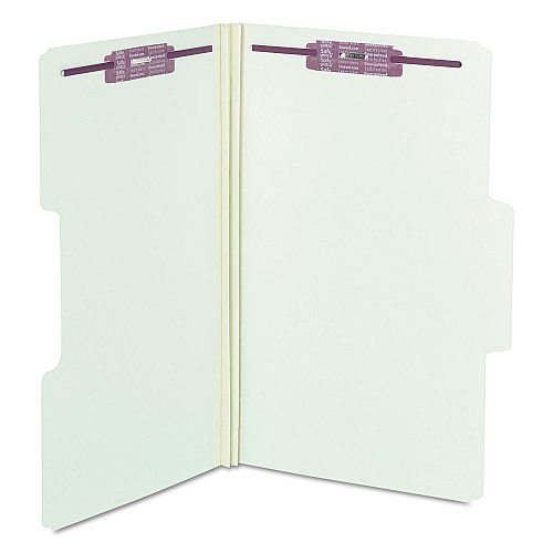 Smead SuperTab Pressboard Fastener Folders with Two SafeSHIELD Fasteners, 2" Expansion, Legal Size, Gray-Green, 25/Box (19981)