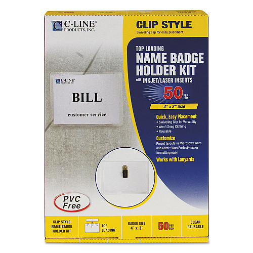 C-Line Name Badge Kits, Top Load, 4 x 3, Clear, 50/Box (95543)