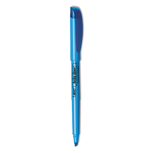 BIC Brite Liner Highlighter, Fluorescent Blue Ink, Chisel Tip, Blue/Black Barrel, Dozen (BL11BE)