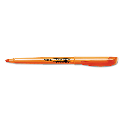 BIC Brite Liner Highlighter, Fluorescent Orange Ink, Chisel Tip, Orange/Black Barrel, Dozen (BL11OE)