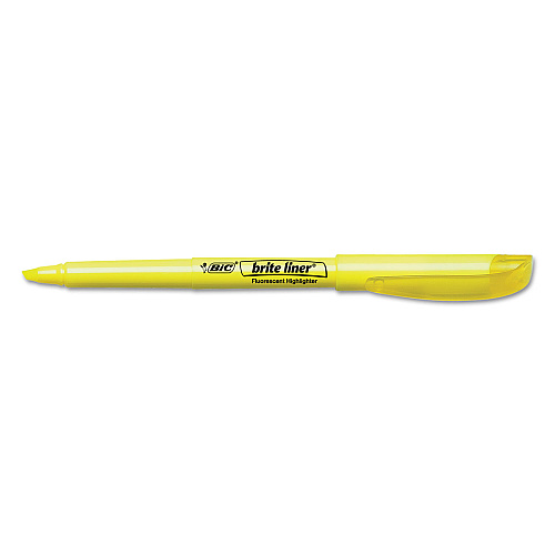 BIC Brite Liner Highlighter, Fluorescent Yellow Ink, Chisel Tip, Yellow/Black Barrel, Dozen (BL11YW)