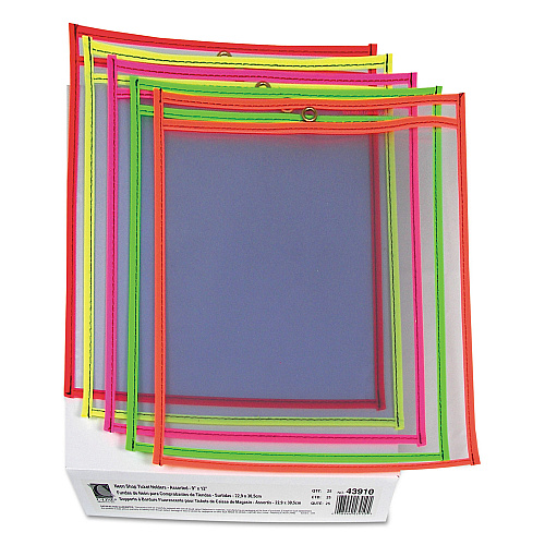 C-Line Stitched Shop Ticket Holders, Neon, Assorted 5 Colors, 75", 9 x 12, 25/BX (43910)