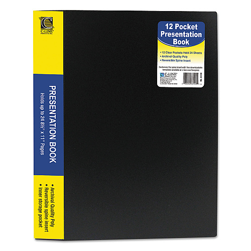 C-Line Bound Sheet Protector Presentation Book, 12 Letter-Size Sleeves, Black (33120)