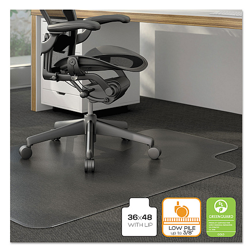 Alera Moderate Use Studded Chair Mat for Low Pile Carpet, 36 x 48, Lipped, Clear (ALEMAT3648CLPL)