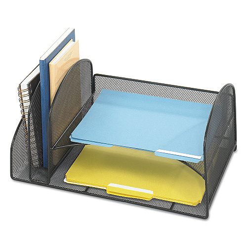 Safco Onyx Mesh Desk Organizer, Two Vertical/Two Horizontal Sections, Steel Mesh, 17 x 10.75 x 7.75, Black (3264BL)