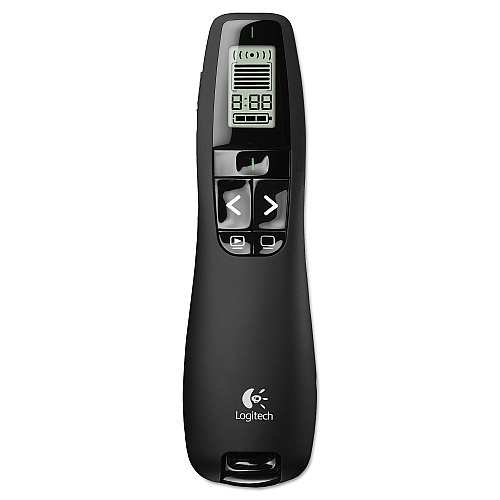 Logitech R800 Wireless Laser Presentation Remote w/LCD Display, Class 2, 100 ft Range, Matte Black (910001350)