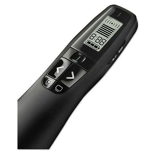 Logitech R800 Wireless Laser Presentation Remote w/LCD Display, Class 2, 100 ft Range, Matte Black (910001350)