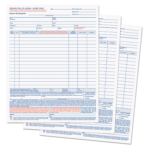 TOPS Bill of Lading, Three-Part Carbonless, 8.5 x 11, 50 Forms Total (3846)