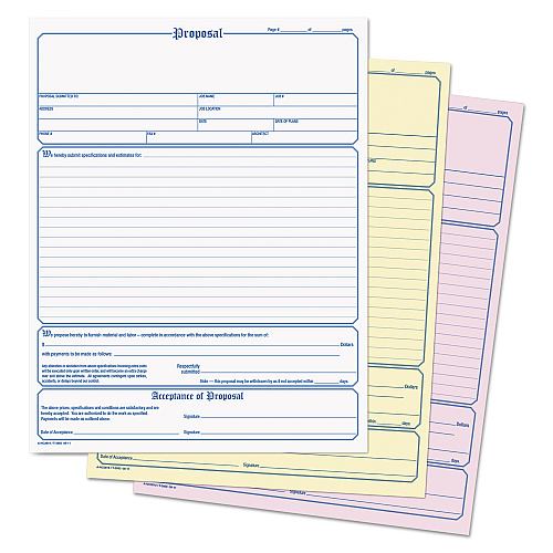 Adams Contractor Proposal Form, Three-Part Carbonless, 8.5 x 11.44, 50 Forms Total (NC3819)