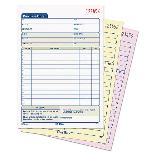 TOPS Purchase Order Book, 15 Lines, Three-Part Carbonless, 5.56 x 8.44, 50 Forms Total (46141)