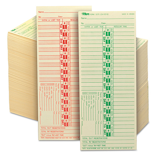 TOPS Time Clock Cards, Replacement for CH-107-2, Two Sides, 3.5 x 9, 500/Box (1275)