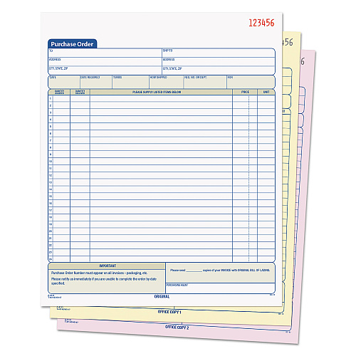 TOPS Purchase Order Book, 22 Lines, Three-Part Carbonless, 8.38 x 10.19, 50 Forms Total (46147)
