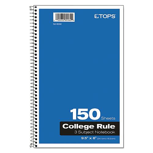 Oxford Coil-Lock Wirebound Notebooks, 3-Subject, Medium/College Rule, Randomly Assorted Cover Color, (150) 9.5 x 6 Sheets (65362)