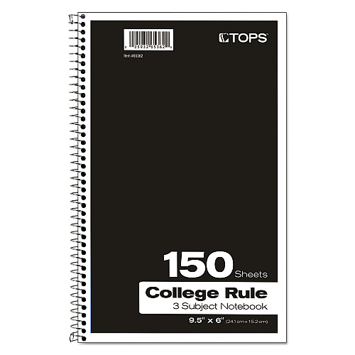 Oxford Coil-Lock Wirebound Notebooks, 3-Subject, Medium/College Rule, Randomly Assorted Cover Color, (150) 9.5 x 6 Sheets (65362)
