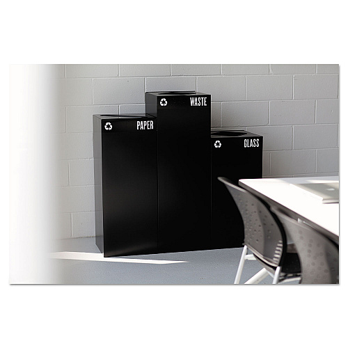 Public Square Recycling Receptacles, Plastic Recycling, 25 Gal, Steel, Black