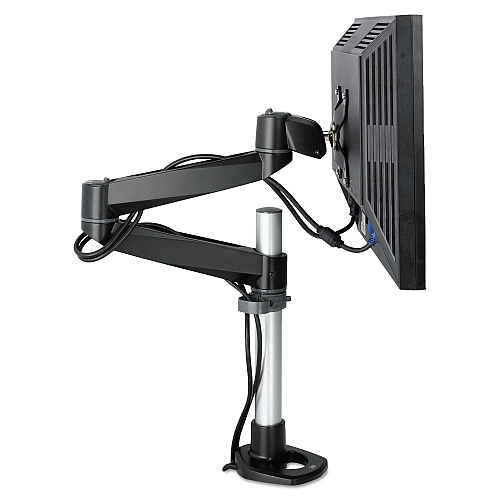 3M Dual-Swivel Monitor Arm, 360 Degree Rotation, +15 Degree/-90 Degree Tilt, 180 Degree Pan, Black/Gray, Supports 30 lbs (MA140MB)