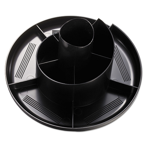 Universal Rotary Desk Organizer, 11 Compartments, Plastic, 8.75" Diameter x 5.38"h, Black (UNV08151)