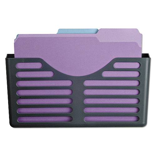 Universal Recycled Plastic Cubicle Single File Pocket, Cubicle Pins Mount, 13.5 x 3 x 7, Charcoal (UNV08162)