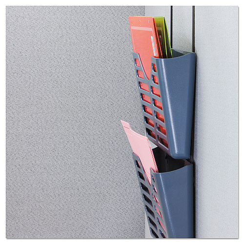 Universal Recycled Plastic Cubicle Triple File Pocket, Cubicle Pins Mount, 13.5 x 4.75 x 28, Charcoal (UNV08163)