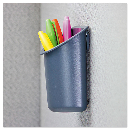 Universal Recycled Plastic Cubicle Pencil Cup, 4.25 x 2.5 x 5, Wall Mount, Charcoal (UNV08193)