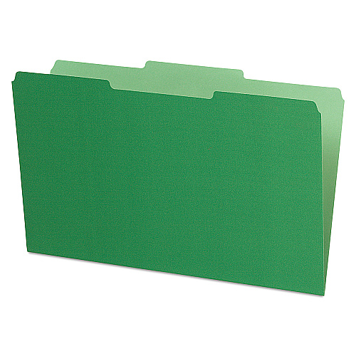 Pendaflex Interior File Folders, 1/3-Cut Tabs: Assorted, Legal Size, Green, 100/Box (435013BGR)