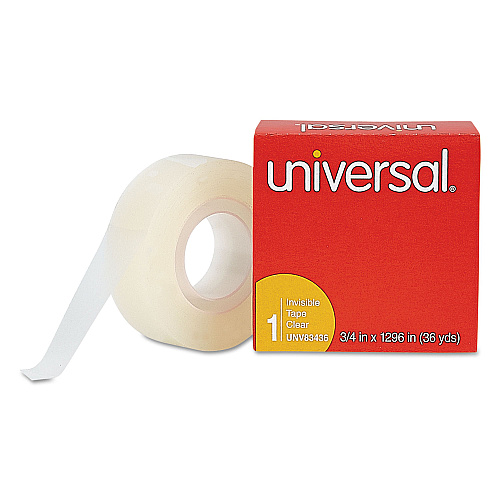 Universal Invisible Tape, 1" Core, 0.75" x 36 yds, Clear, 12/Pack (UNV83436VP)