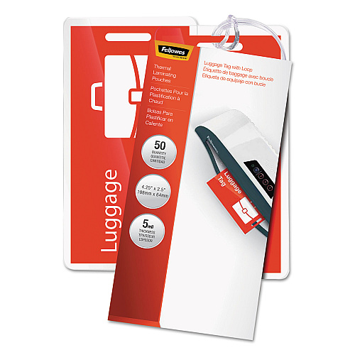 Fellowes Laminating Pouches, 5 mil, 4.25" x 2.5", Gloss Clear, 25/Pack (52003)