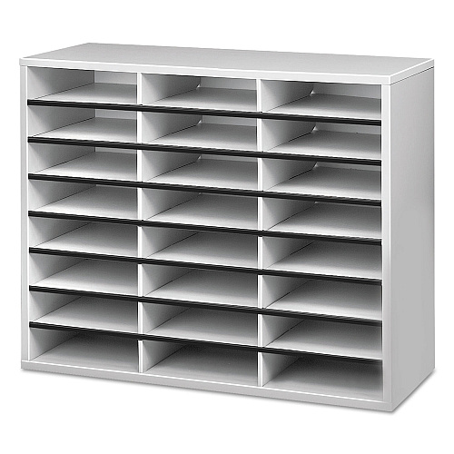 Fellowes Literature Organizer, 24 Letter Compartments, 29 x 11.88 x 23.44, Dove Gray (25041)