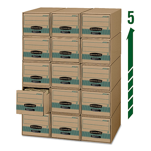 Bankers Box STOR/DRAWER STEEL PLUS Extra Space-Savings Storage Drawers, Letter Files, 14" x 25.5" x 11.5", Kraft/Green, 6/Carton (1231101)