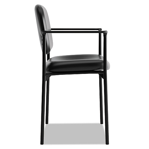 HON VL616 Stacking Guest Chair with Arms, Bonded Leather Upholstery, 23.25" x 21" x 32.75", Black Seat, Black Back, Black Base (VL616SB11)