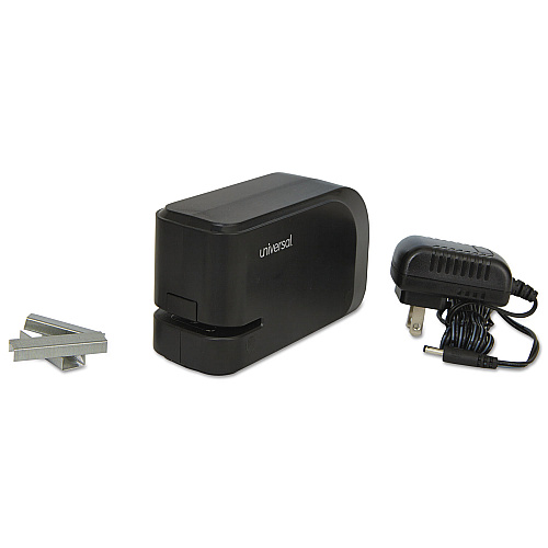 Universal Half-Strip Electric Stapler with Staple Channel Release Button, 20-Sheet Capacity, Black (UNV43120)