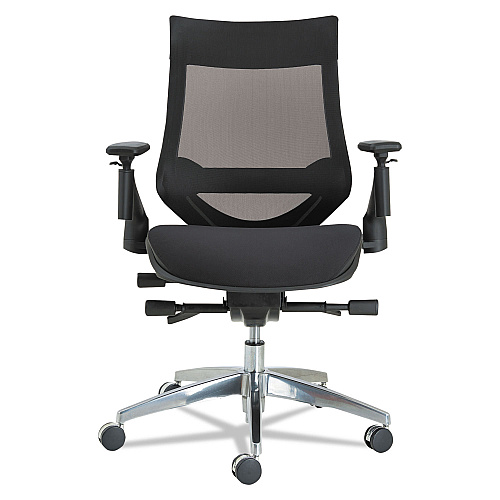 Alera EB-W Series Pivot Arm Multifunction Mesh Chair, Supports 275 lb, 18.62" to 22.32" Seat, Black Seat/Back, Aluminum Base (ALEEBW4213)
