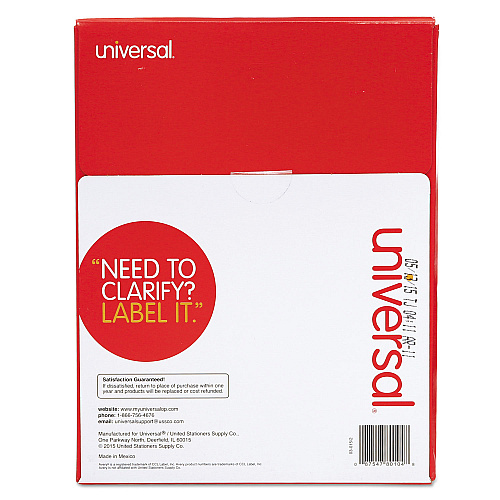 Universal White Labels, Inkjet/Laser Printers, 1 x 4, White, 20/Sheet, 100 Sheets/Box (UNV80104)