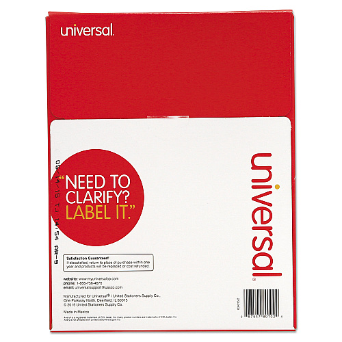 Universal White Labels, Inkjet/Laser Printers, 1 x 2.63, White, 30/Sheet, 100 Sheets/Box (UNV80102)