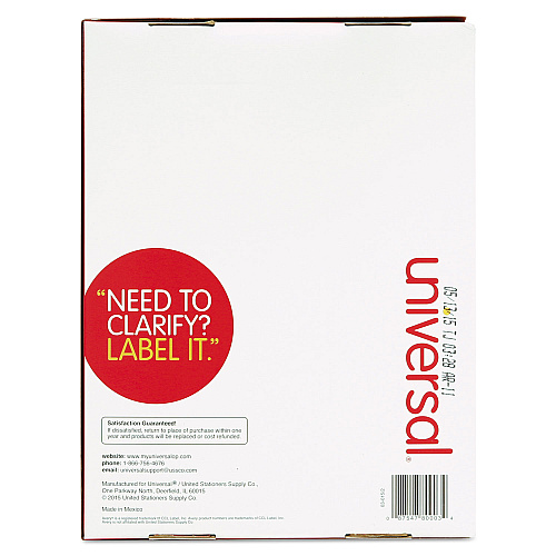 Universal White Labels, Inkjet/Laser Printers, 1.33 x 4, White, 14/Sheet, 250 Sheets/Box (UNV80003)