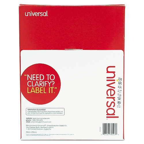 Universal White Labels, Inkjet/Laser Printers, 2 x 4, White, 10/Sheet, 100 Sheets/Box (UNV80107)
