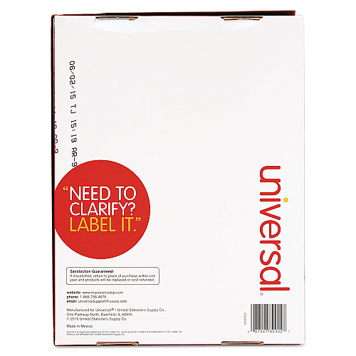 Universal White Labels, Inkjet/Laser Printers, 1 x 4, White, 20/Sheet, 250 Sheets/Box (UNV80002)