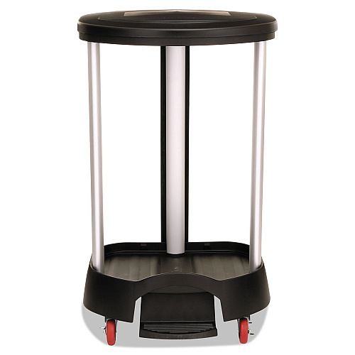 Rubbermaid Commercial Premium Step-On Linen Hamper, 30 gal, 20.38w x 22.25d x 37.88h, Aluminum/Plastic, Black (6300BLA)