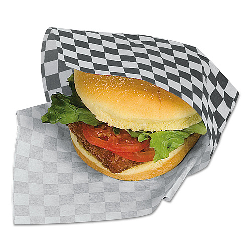 Bagcraft Grease-Resistant Paper Wraps and Liners, 12 x 12, Black Check, 1,000/Box, 5 Boxes/Carton (057800)