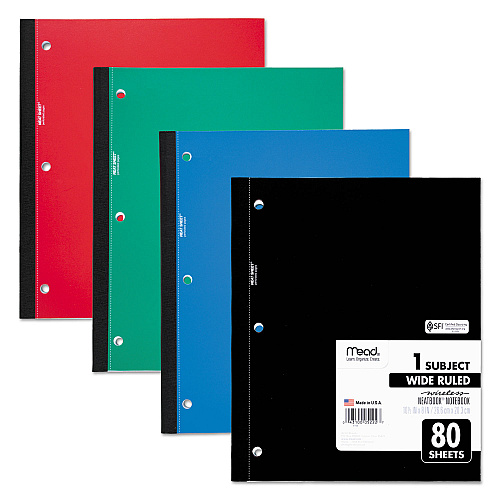 Mead Wireless Neatbook Notebook, 1-Subject, Wide/Legal Rule, Randomly Assorted Cover Color, (80) 10.5 x 8 Sheets (05222)